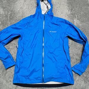 Columbia Jacket Men Medium Blue Omni Tech Waterproof Hooded Lightweight Packable